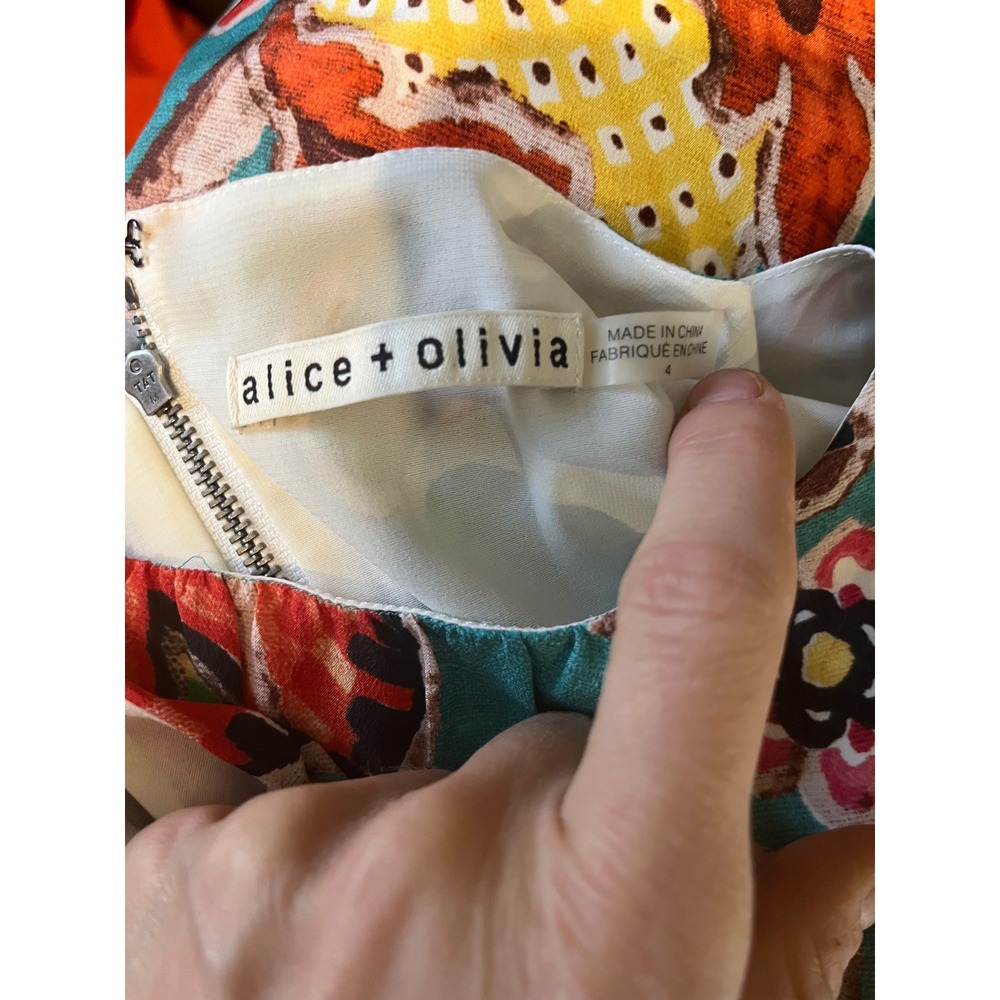 Alice Olivia Teal Floral Print Silk Dress Size‎ 4 - Picture 6 of 9